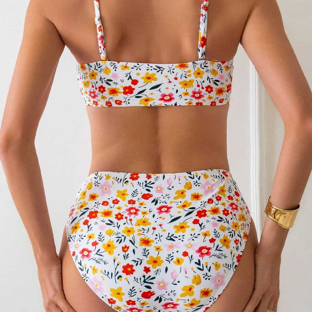 Damen Bandeau-Bikini mit hoch geschnittenem Unterteil und floralem Print Echo Archiv