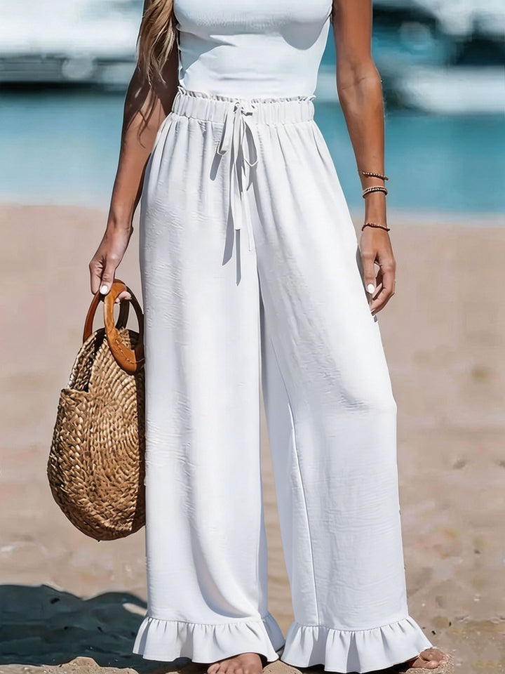 Damen Leichte Leinenhose mit weitem Bein und elastischem Bund – Avélisse