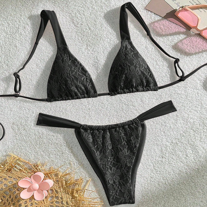 Damen Triangel-Bikini mit floralem Spandex-Muster und verstellbaren Trägern Echo Archiv