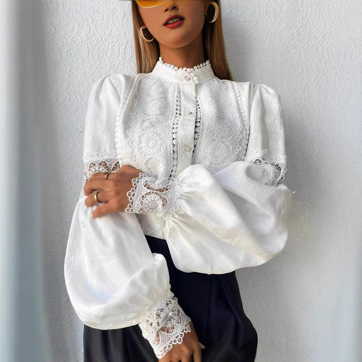 Damen Elegante Spitzenbluse im Vintage-Stil mit Stehkragen und Ballonärmeln Echo Archiv