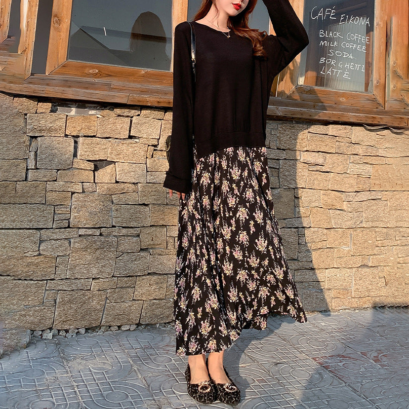 Damen nan lässiges Lagenkleid mit Sweatshirtoberteil und bedrucktem Midirock Echo Archiv