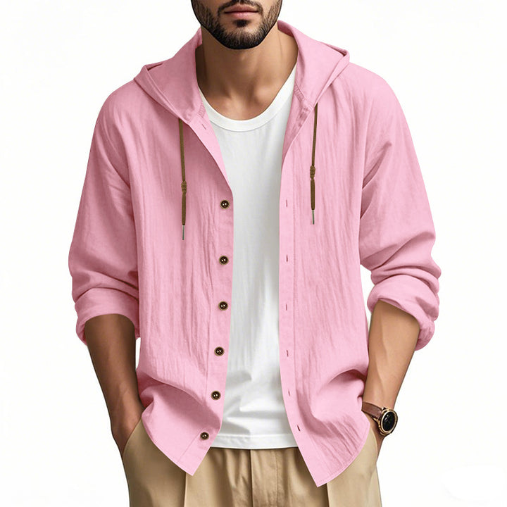 Herren nan leichtes Kapuzenhemdjacke aus Leinenoptik mit durchgehender Knopfleiste Echo Archiv
