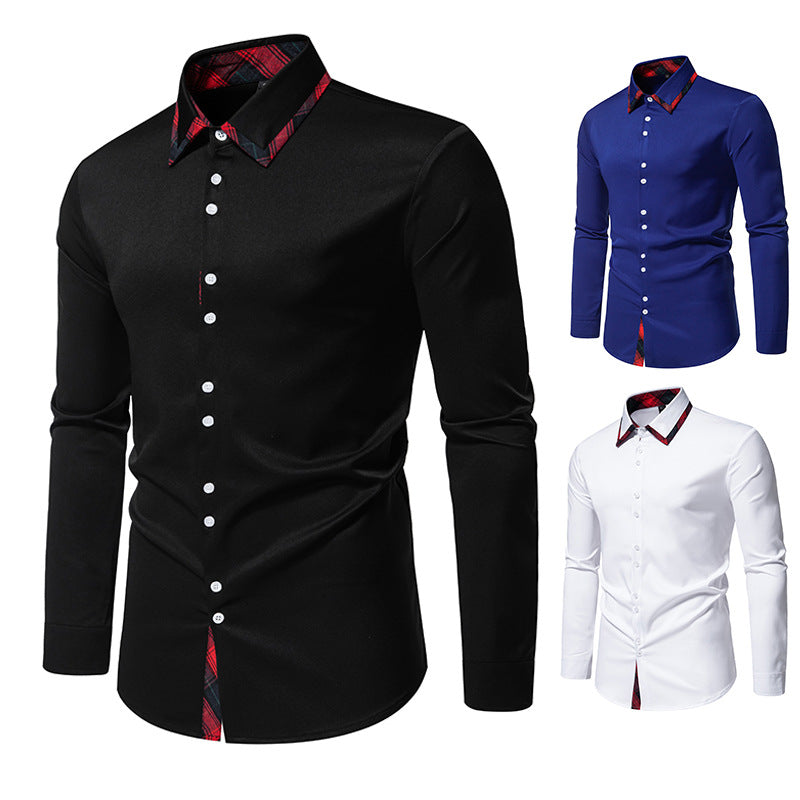 Herren elegantes Langarmhemd mit karierter Kragen-Details Echoarchiv