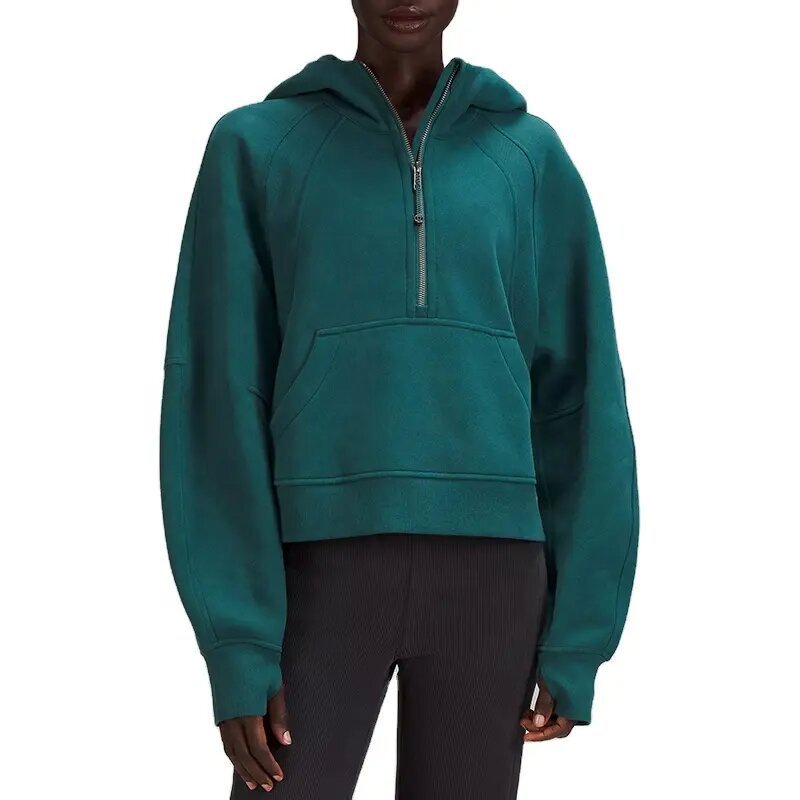 Damen Oversize-Hoodie mit halbem Reißverschluss, Kängurutasche und Daumenlöchern – Auréline