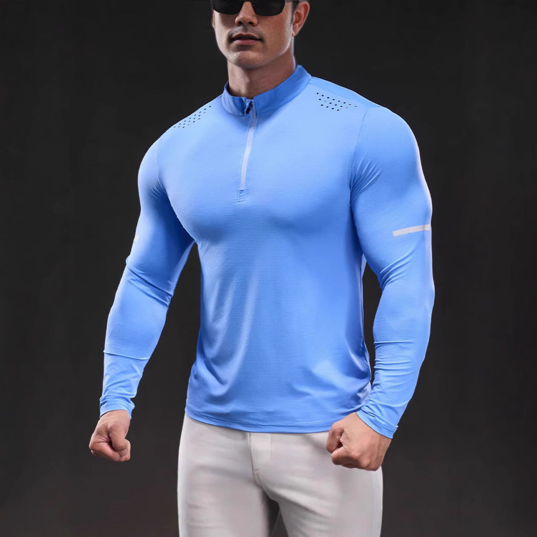 Herren Kompressions-Trainingsshirt mit kurzem Reißverschluss und atmungsaktiver Mesh‑Struktur Echoarchiv