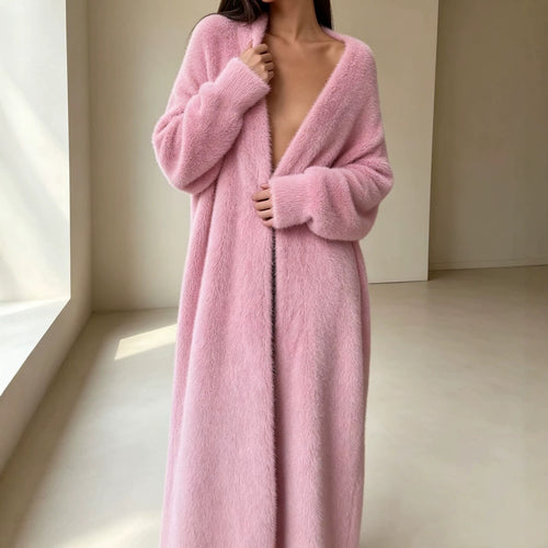 Damen Langer Übergroßer Maxi-Strickcardigan mit offener Front – Veloura
