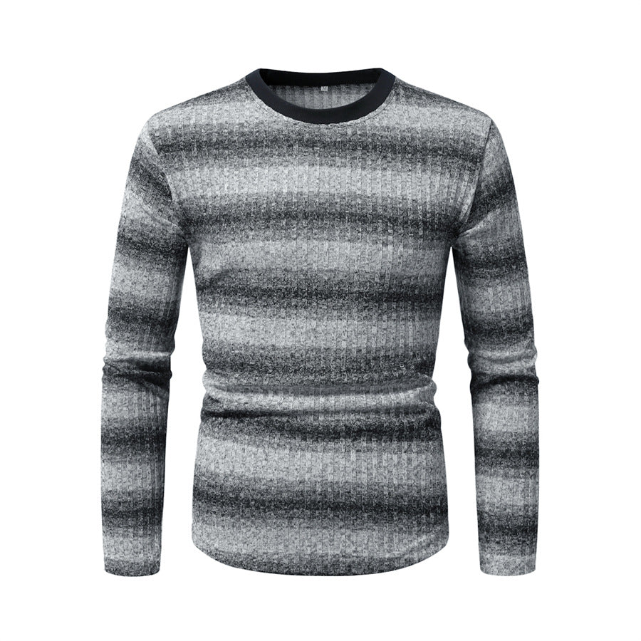 Herren Slim-Fit Feinstrick-Pullover mit horizontalem Farbverlauf und geripptem Strukturmix Echo Archiv