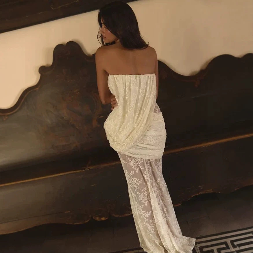 Damen Elegantes langes Kleid mit drapierten Details Echo Archiv