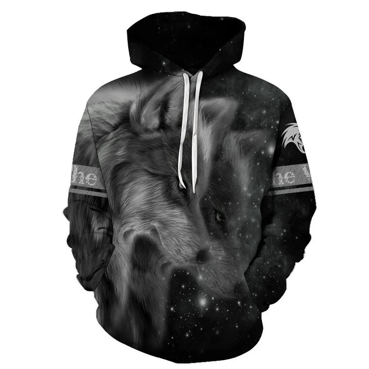 Unisex Kapuzenpullover mit kreativem Wolfsmotiv Echoarchiv