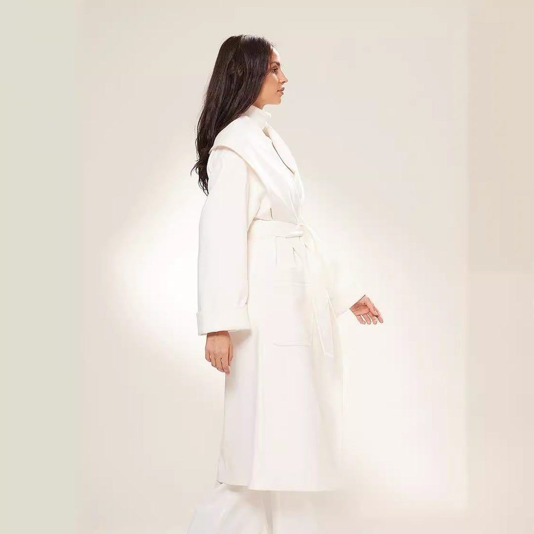 Damen Langer Oversize-Wickelmantel mit großzügigem Schalkragen und Bindegürtel Echoarchiv