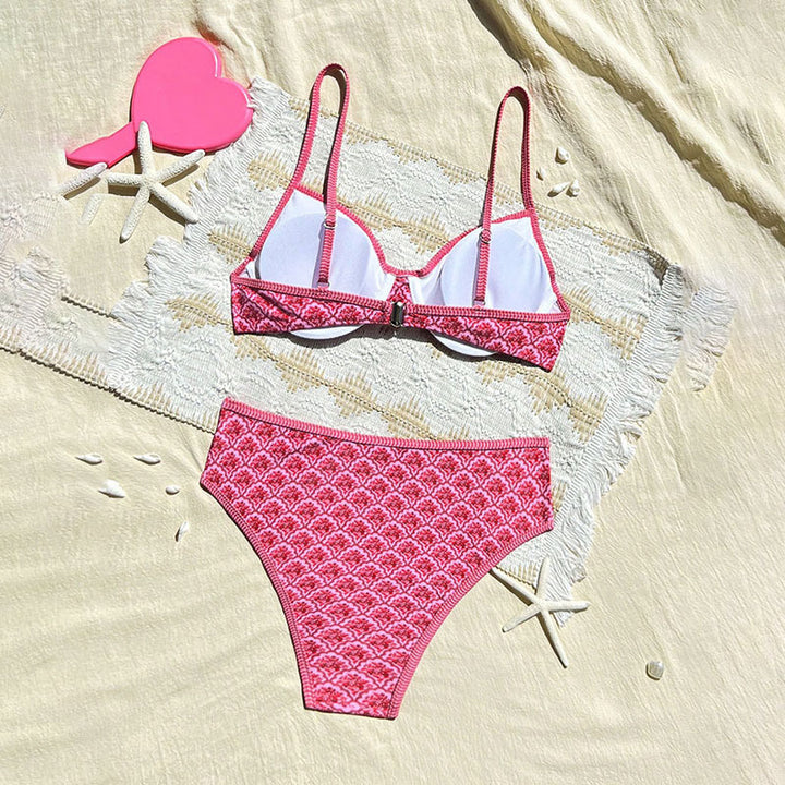 Damen Hochtailliertes Bikini-Set mit elegantem Muster Echo Archiv