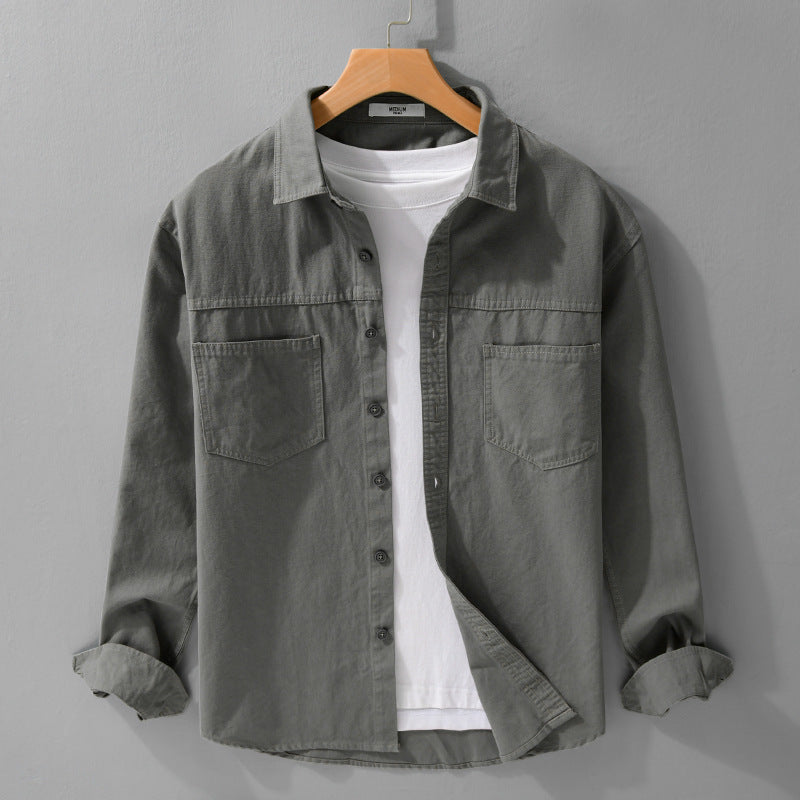 Herren Utility-Hemdjacke aus Baumwolltwill mit verdeckter Knopfleiste und Relaxed-Schnitt Echoarchiv