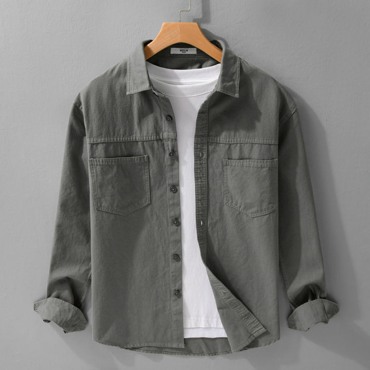 Herren Utility-Hemdjacke aus Baumwolltwill mit verdeckter Knopfleiste und Relaxed-Schnitt Echoarchiv