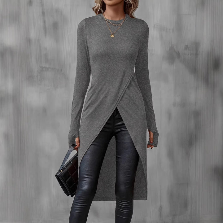 Damen Langes asymmetrisches Wickel-Tunika-Top mit Frontschlitz – Avérine