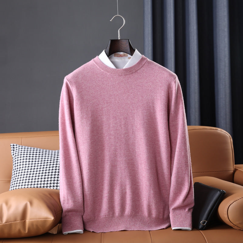Herren Slim-Fit Rundhalspullover aus feinem Kaschmir-Mix mit dezenter Rippenkante Echoarchiv