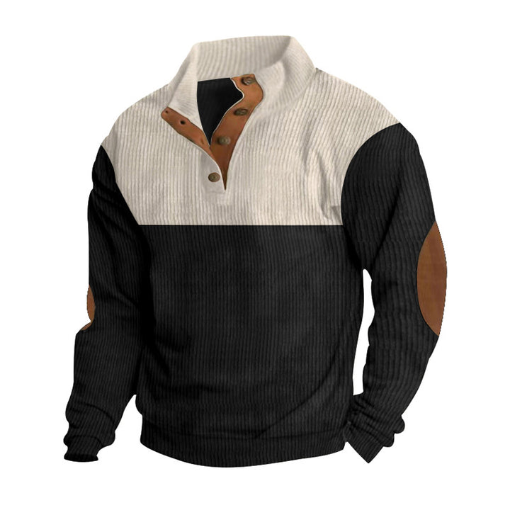 Herren nan lässiger Strickpullover mit Knopfleiste, Stehkragen und Ellenbogenpatches Echo Archiv