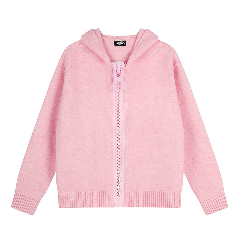 Damen Kapuzen-Strickjacke mit übergroßem Reißverschluss und softem Mohair-Mix Echoarchiv