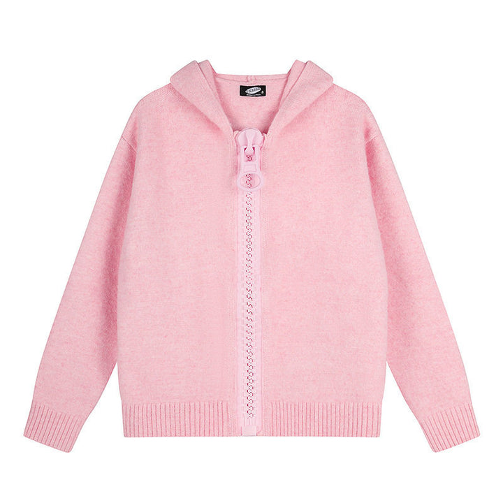 Damen Kapuzen-Strickjacke mit übergroßem Reißverschluss und softem Mohair-Mix Echoarchiv