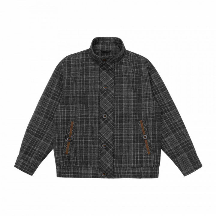 Herren Boxy-Blouson aus Wollmix mit Stehkragen, verdeckter Knopfleiste und Lederapplikationen Echo Archiv