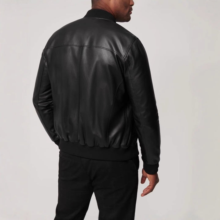 Herren elegante Lederjacke im Biker-Stil mit modischem Stehkragen Echoarchiv