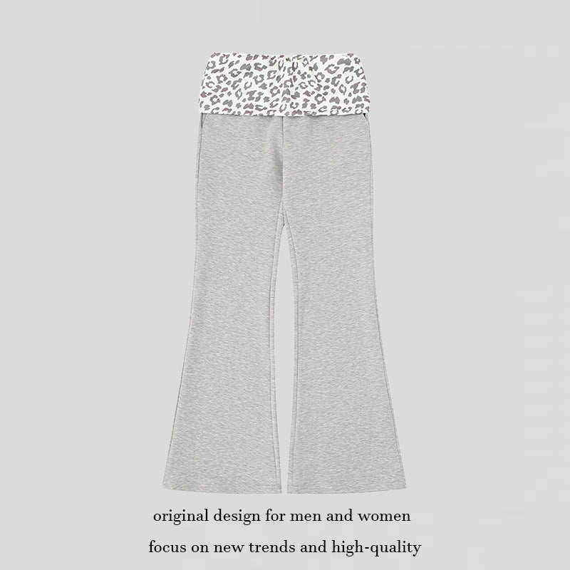 Damen Weite Jersey-Loungehose mit ausgestelltem Schlag und umgeschlagenem Leo-Bund Echoarchiv