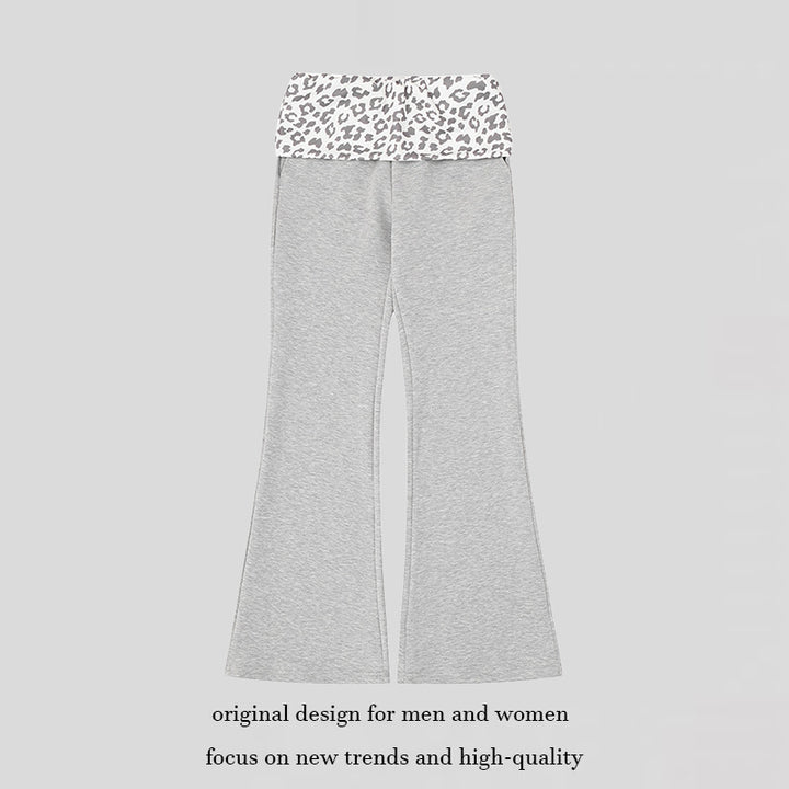 Damen Weite Jersey-Loungehose mit ausgestelltem Schlag und umgeschlagenem Leo-Bund Echoarchiv