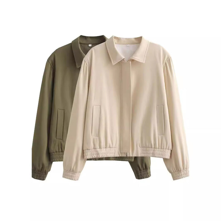 Damen Minimalistische Harrington-Bomberjacke mit verdeckter Frontblende und gerafftem Saum Echo Archiv