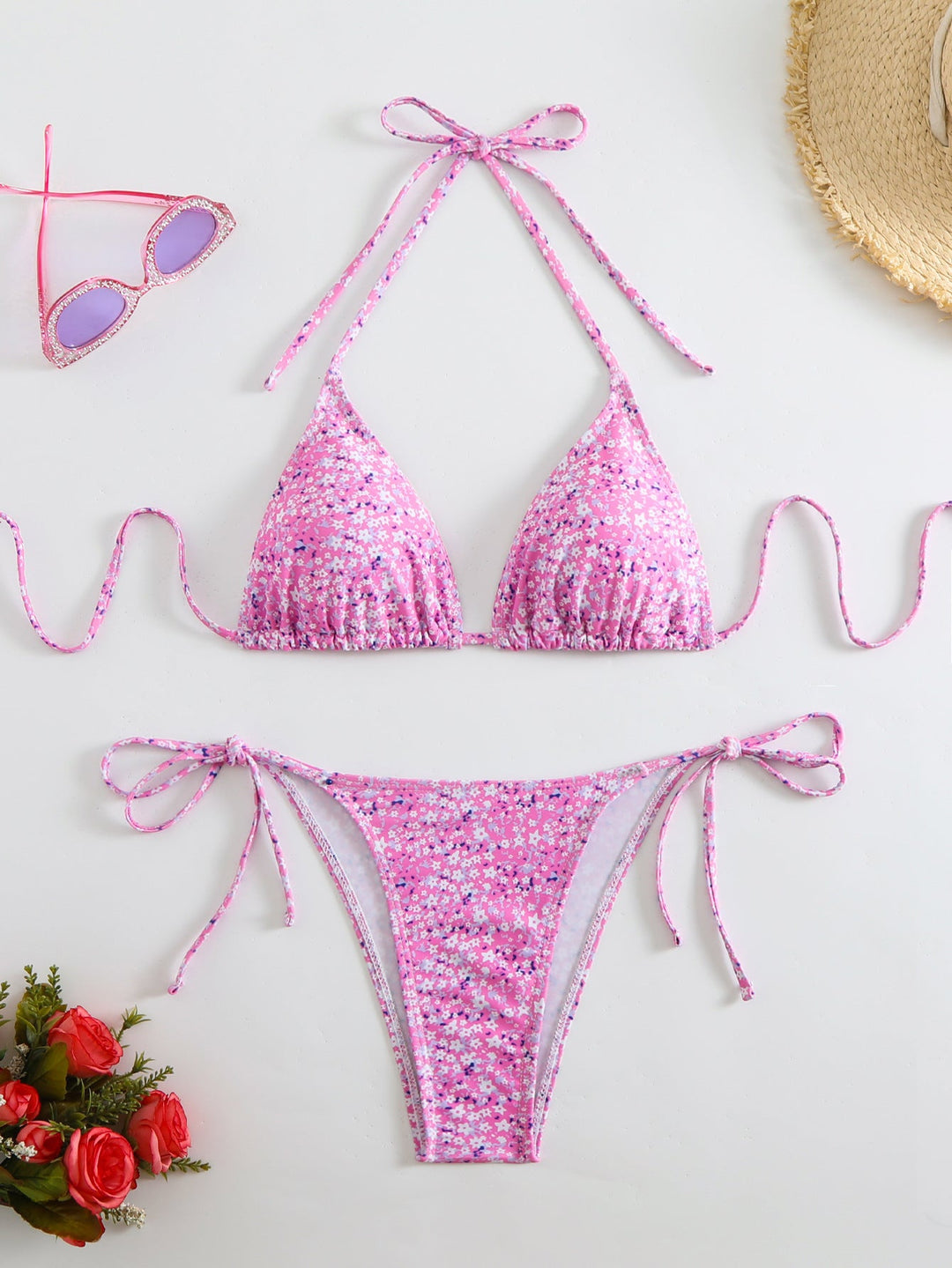 Damen Triangel-Bikini-Set mit verspieltem Blumenmuster Echoarchiv