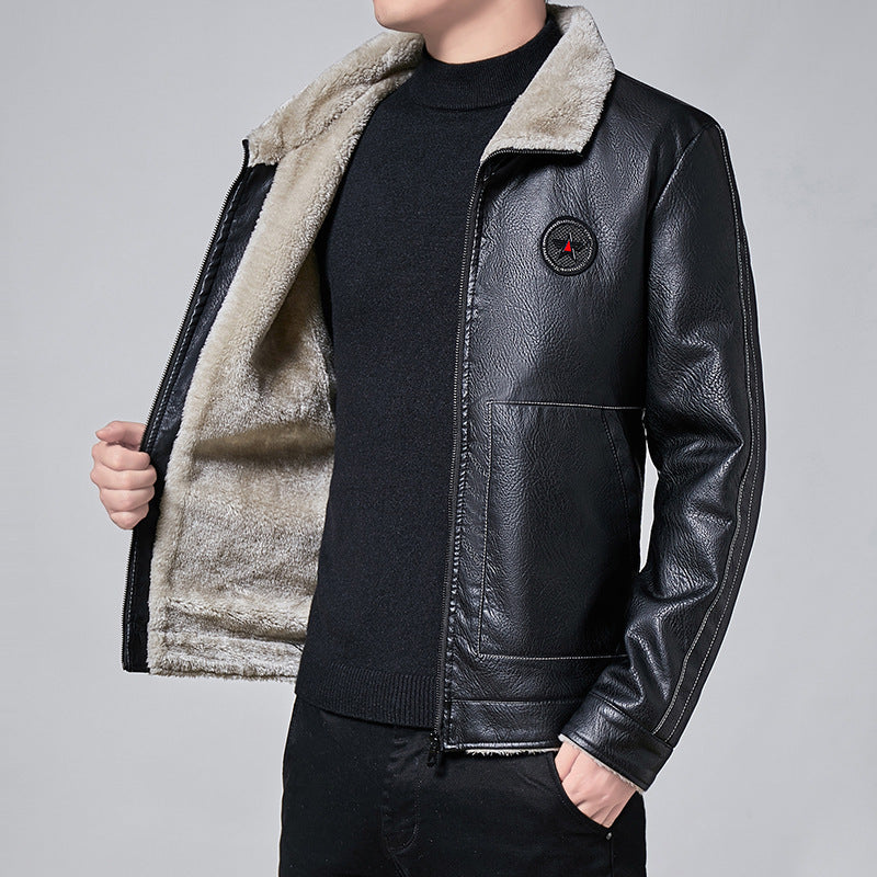 Herren Glänzendes Kunstleder-Blouson mit durchgehendem Teddyfutter und Stehkragen – Taviero