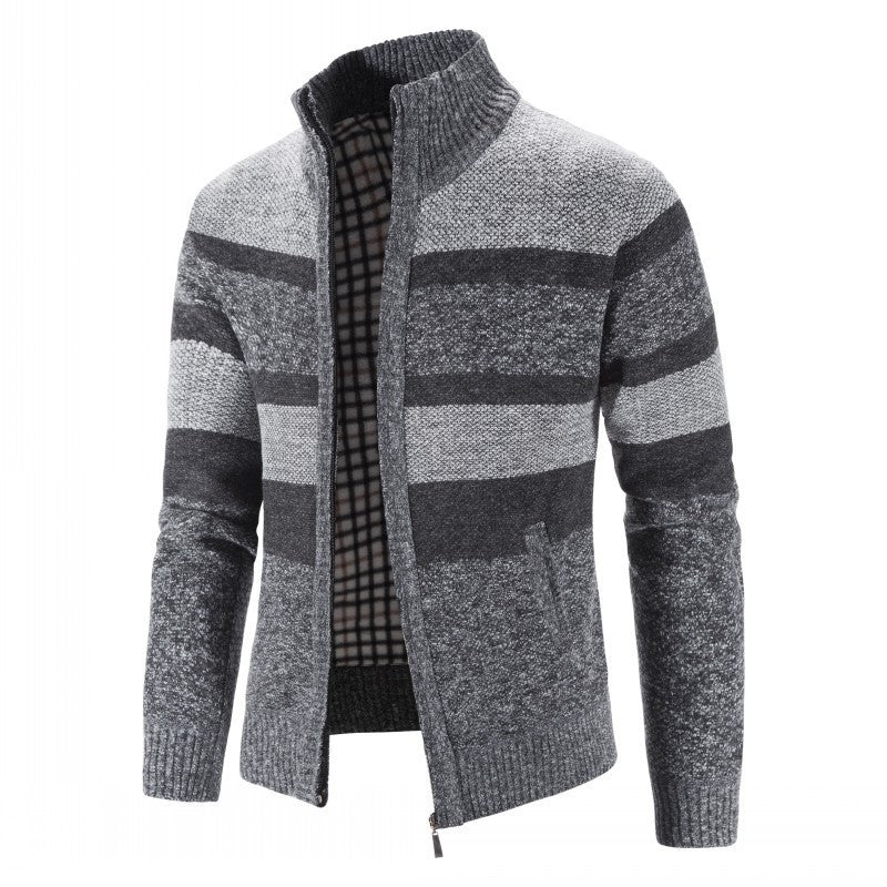 Herren modischer Strickpullover mit durchgehendem Reißverschluss und gestreiftem Design Echoarchiv