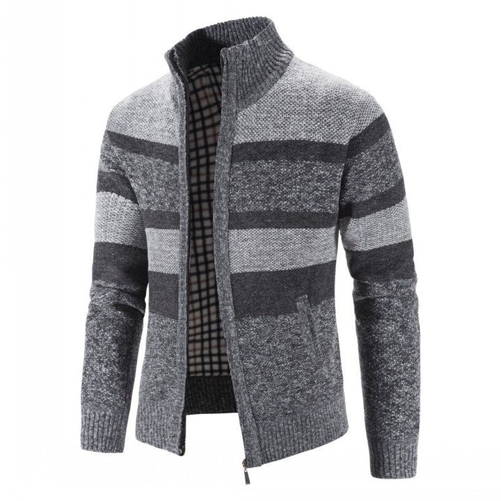 Herren modischer Strickpullover mit durchgehendem Reißverschluss und gestreiftem Design Echoarchiv
