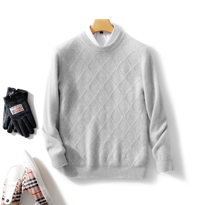 Herren Strukturierter Rauten‑Strickpullover mit Rundhalsausschnitt und kaschmirähnlicher Weichheit Echoarchiv