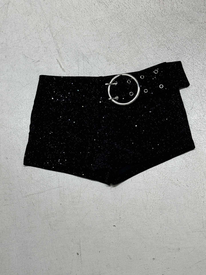 Damen Glitzernde Kunstleder-Shorts mit dekorativem Gürtel Echo Archiv