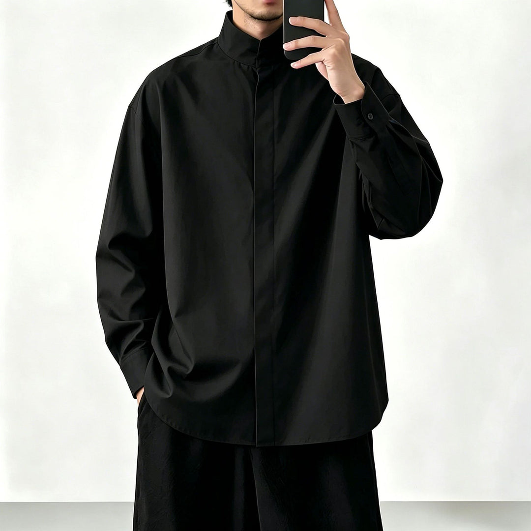 Damen Oversized Hemd mit Stehkragen und verdeckter Knopfleiste Echoarchiv