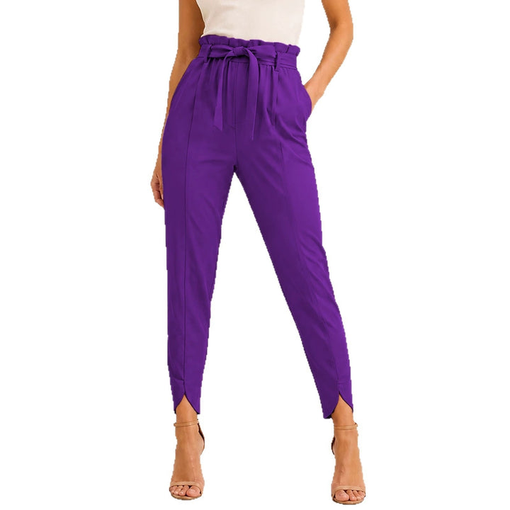 Damen nan hoch taillierte Paperbag-Hose mit Bindegürtel und geschlitztem Knöchelabschluss Echo Archiv