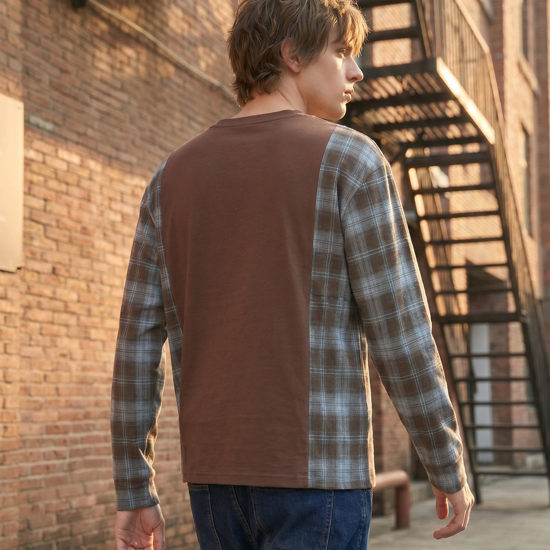 Herren Langarmshirt im Lagenlook mit karierter Flanell-Einsätzen Echo Archiv