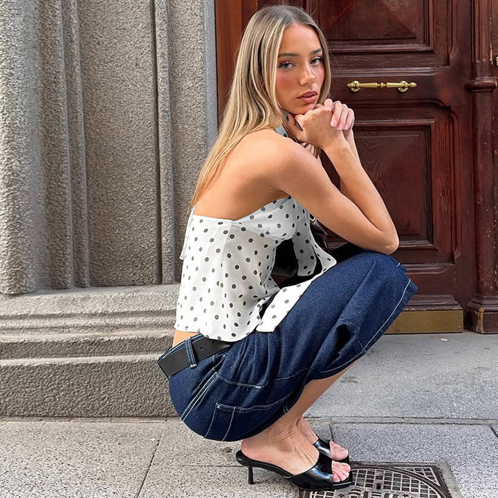 Damen Verspieltes Polka Dot Top mit Halter-Design und schickem Bindedetail Echo Archiv