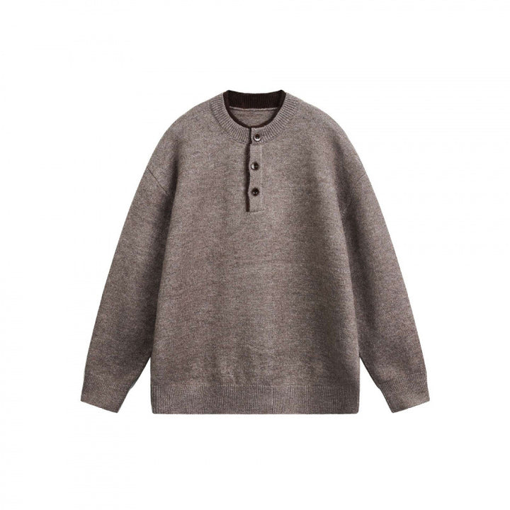 Unisex Grobgestrickter Henley-Pullover mit halber Knopfleiste und geripptem Ausschnitt Echo Archiv