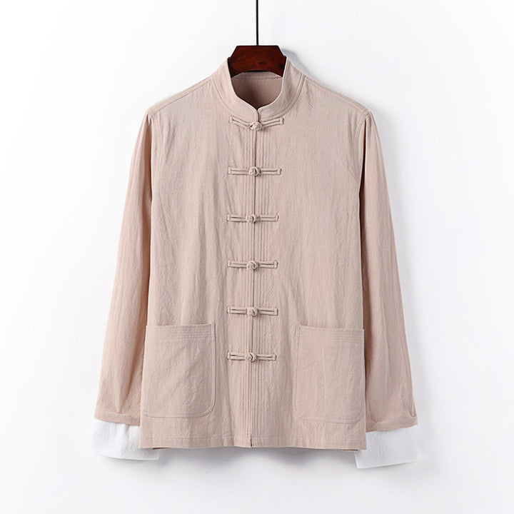 Herren Traditionelle chinesische Tang-Jacke mit Stehkragen und Knotenverschlüssen Echoarchiv