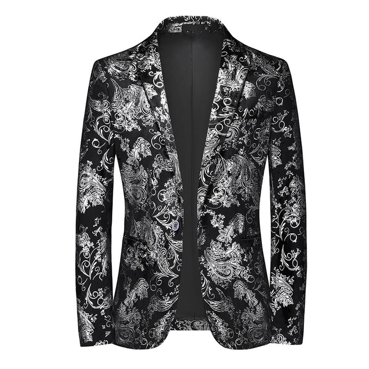 Herren nan ornamentaler Smokingblazer mit Schalkragen, Slim-Fit und edlem Paisley-Druck Echo Archiv