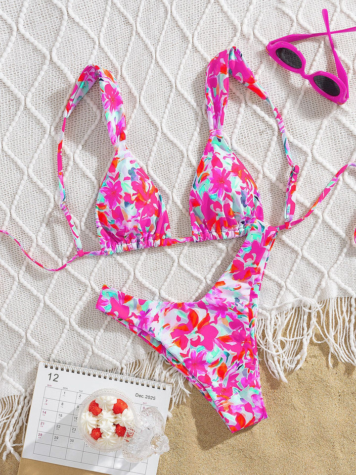 Damen Triangel-Bikini mit buntem Blumendesign und verstellbaren Trägern Echo Archiv