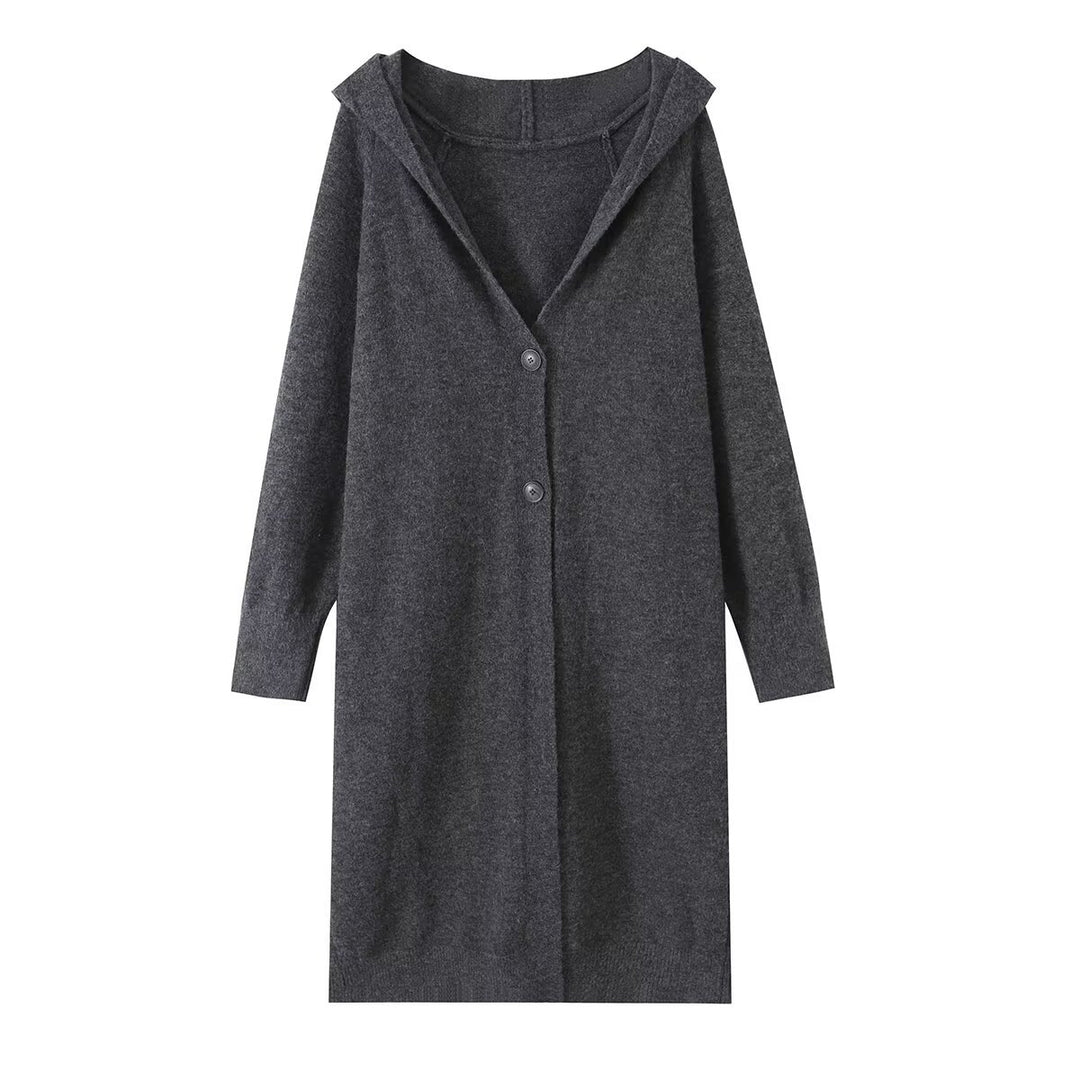 Damen Longline Strickcardigan mit Kapuze, Feinstrick und Knopfverschluss Echo Archiv