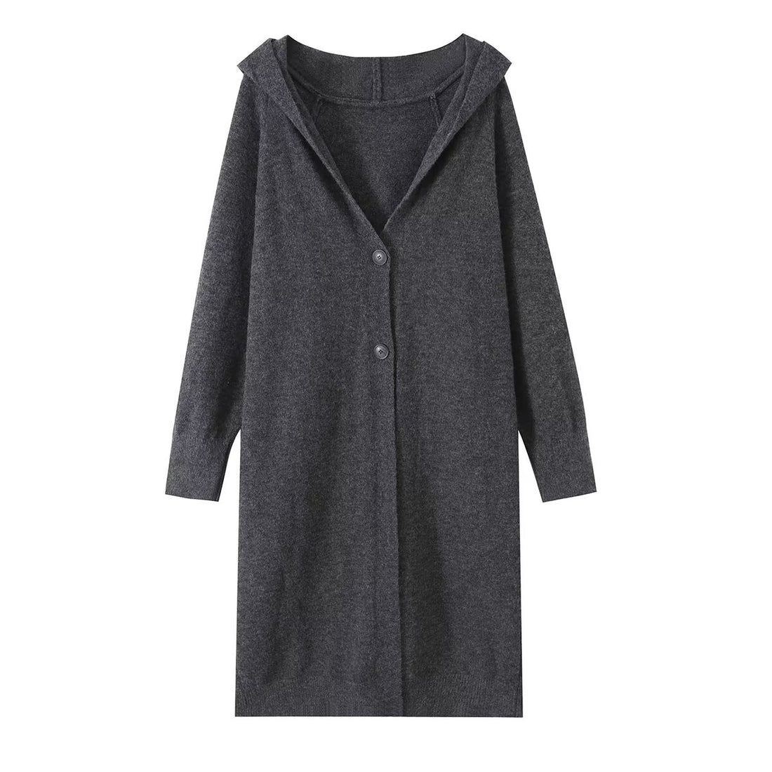 Damen Longline Strickcardigan mit Kapuze, Feinstrick und Knopfverschluss Echo Archiv