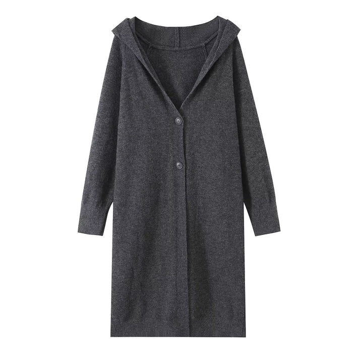 Damen Longline Strickcardigan mit Kapuze, Feinstrick und Knopfverschluss Echo Archiv