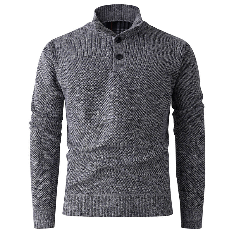 Herren Strickpullover mit modernem Stehkragen und dekorativen Knopfdetails Echoarchiv