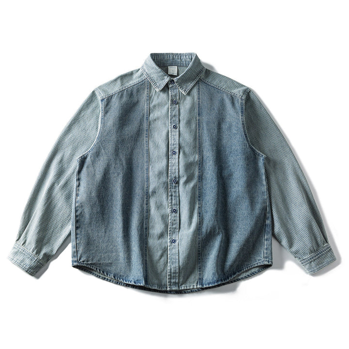 Herren Oversized Jeanshemd mit Kontrastpanels und Kentkragen Echoarchiv