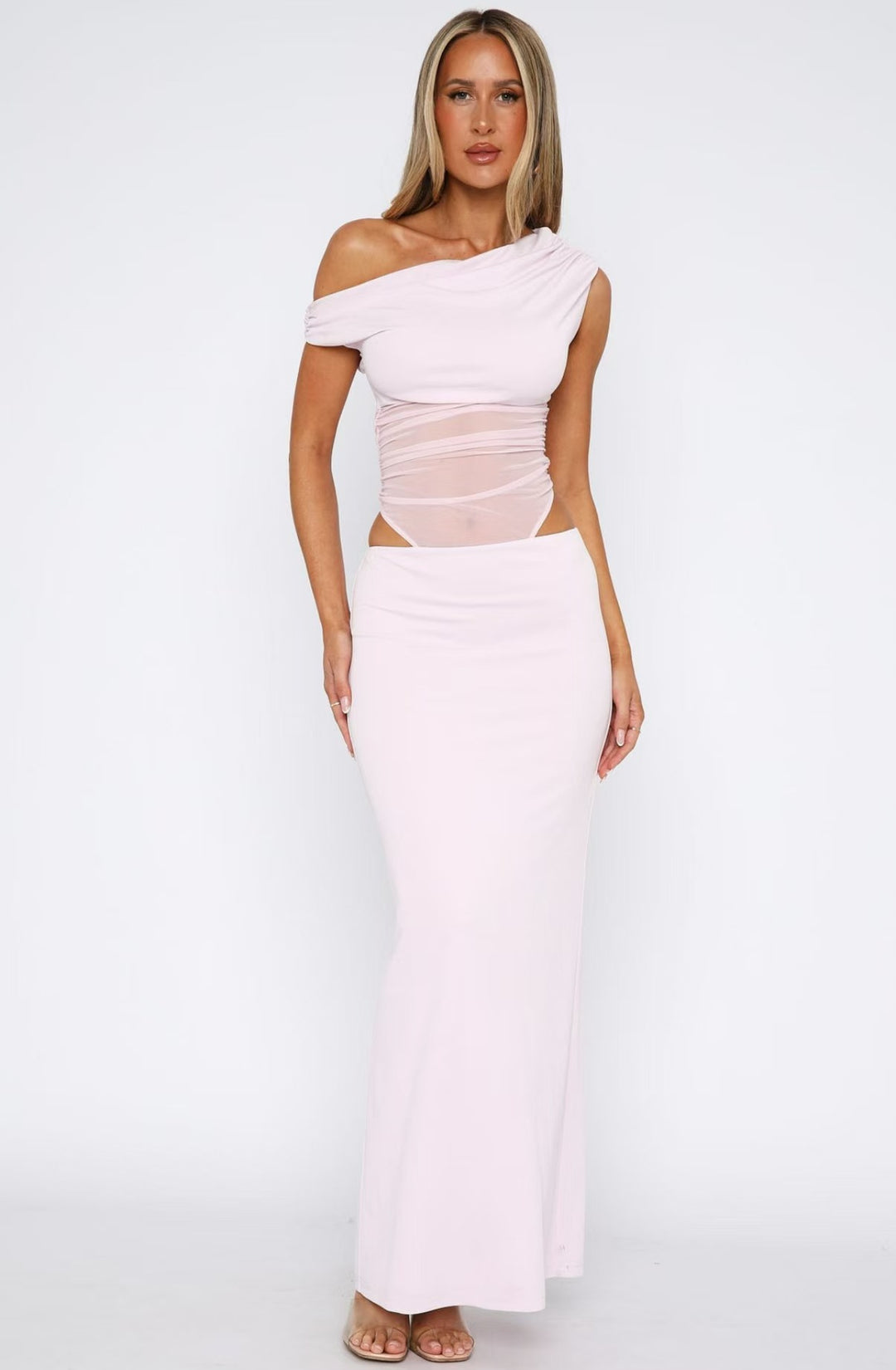 Damen Elegantes Maxikleid mit asymmetrischem Schnitt und transparenten Einsätzen Echo Archiv