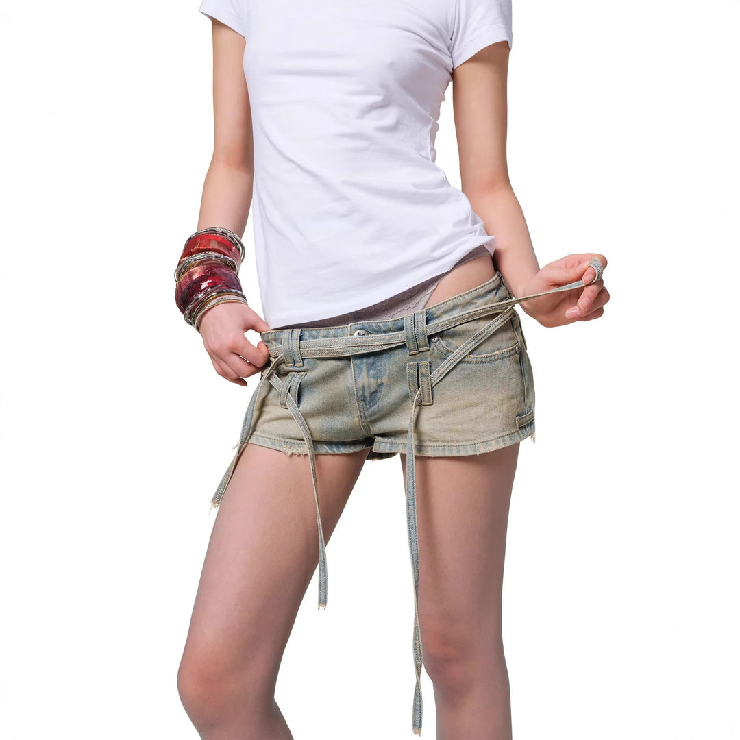 Damen Stylish Denim-Shorts mit verstellbarem Bund Echo Archiv