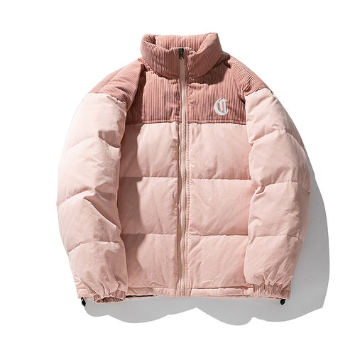 Damen Kurz geschnittene wattierte Steppjacke mit Cord-Schulterbesatz und hohem Stehkragen Echo Archiv