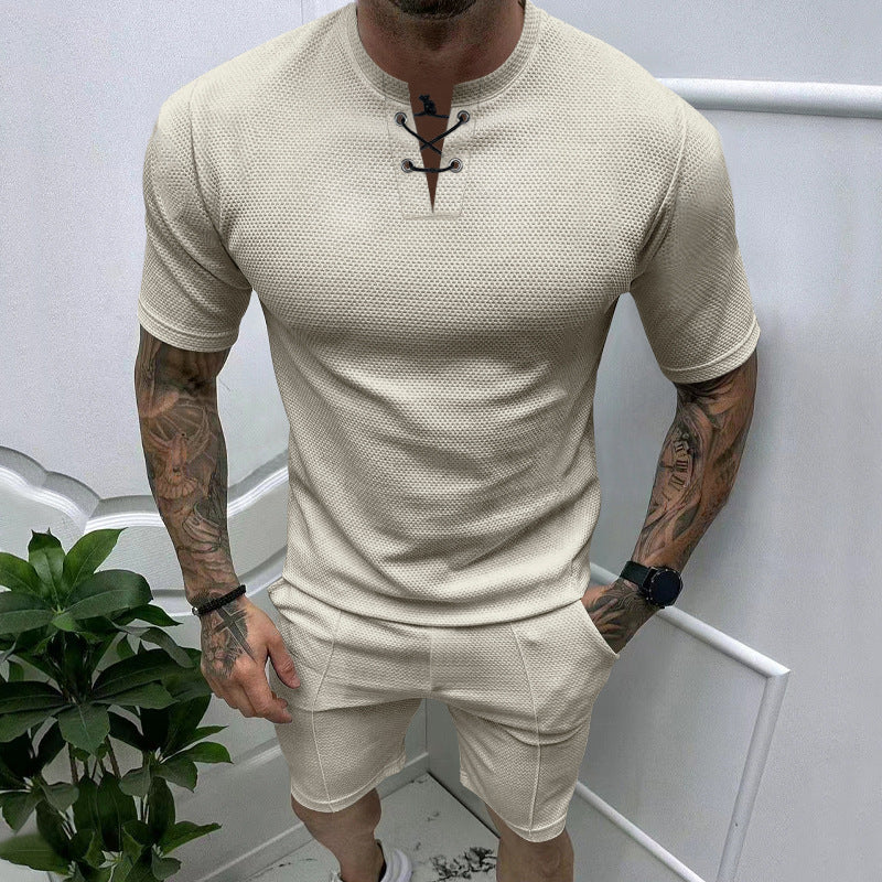 Herren Sportliches Kurzarmshirt und Shorts Set mit modischem Lacing Echoarchiv